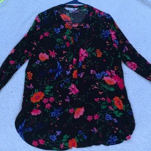 Old Navy Black Floral Tunic Blouse